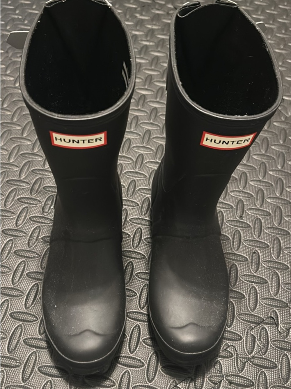 Hunter Black Mid-Calf Rubber Rain Boots with Logo